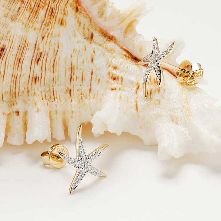 Ocean - 14k - Yellow Gold Lab Grown Diamond Starfish Stud Earrings