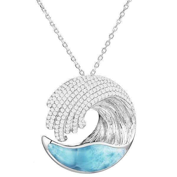 Sterling Silver - Larimar Wave Pendant