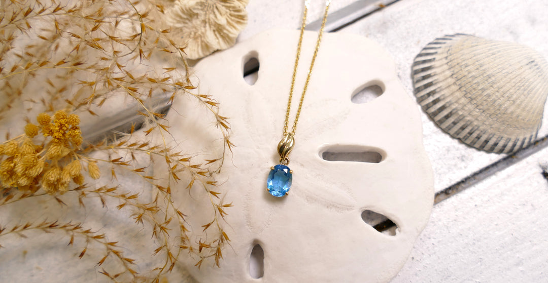 14k Yellow Gold 1.5ct Blue Topaz Oval Pendant