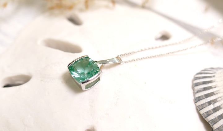 14k White Gold 2.4ct Caribbean Topaz Cushion Pendant