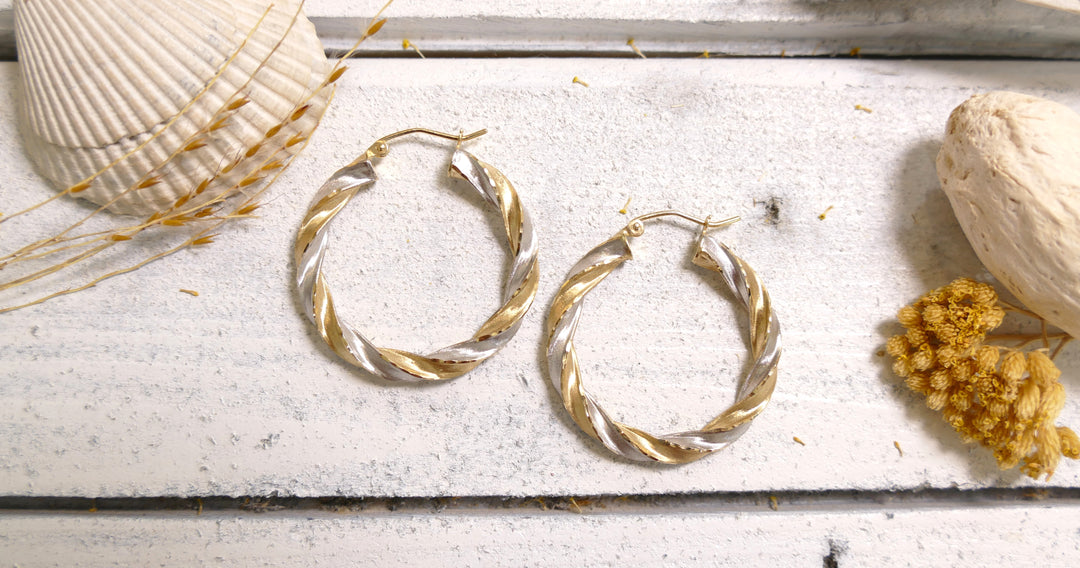 14k Two Tone Twisted Tube Hoop Earrings