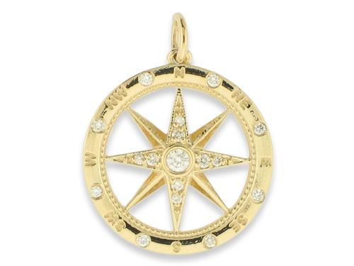 14KY Mini Compass Pendant W/ D