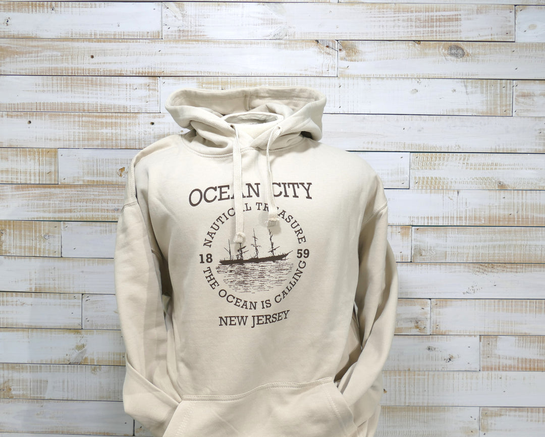 Long Sleeve Hooded Front Pocket OC Shipwreck Sweatshirt - Tan (XXL)