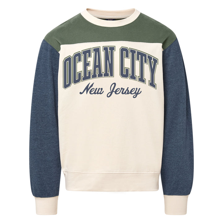 Ocean City Classics - Long Sleeve Crew Neck Color Block Olive + Navy Sweatshirt - Ivory