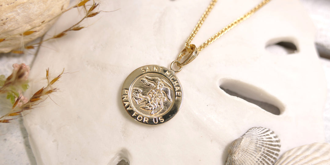 14k Yellow Gold Round Saint Michael Pendant