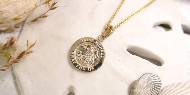 14k Yellow Gold Round Saint Michael Pendant