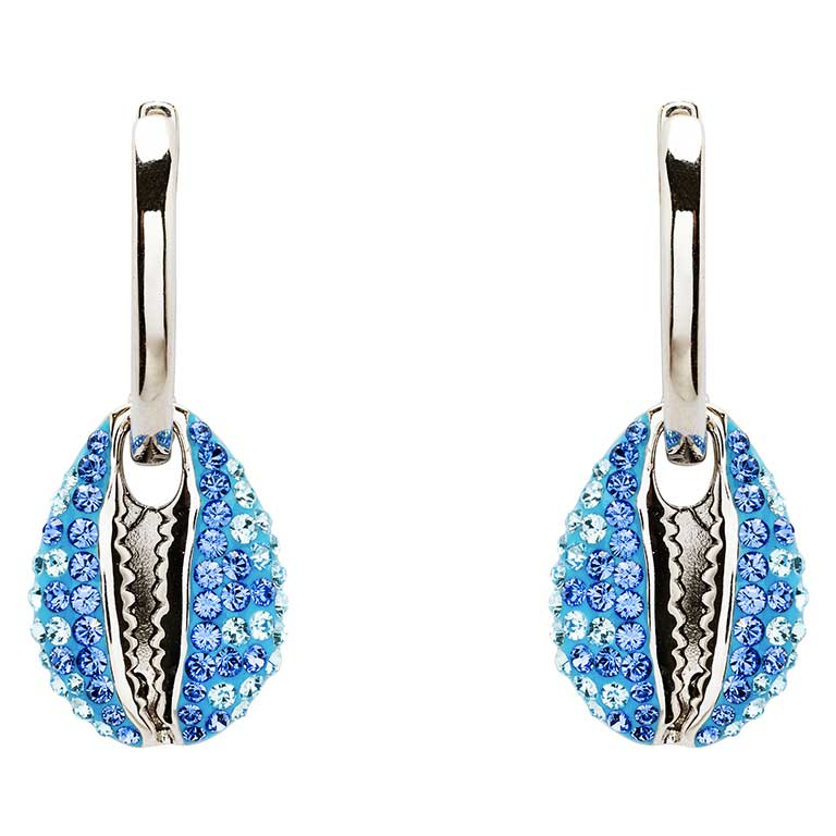 Ocean - Sterling Silver - Cowrie Crystal Dangle Shell Earrings