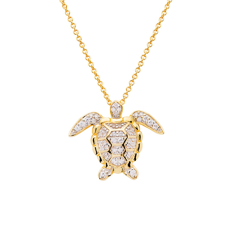 Ocean - Sterling Silver - Gold Vermeil Cubic Zirconia 18" Turtle Necklace