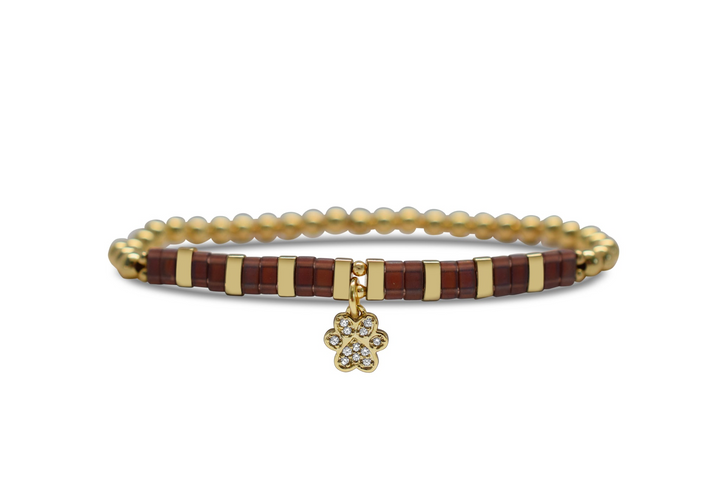 Skylar Paige Tila Bead Gold Morse Code Crystal Stretch Paw Print Bracelet