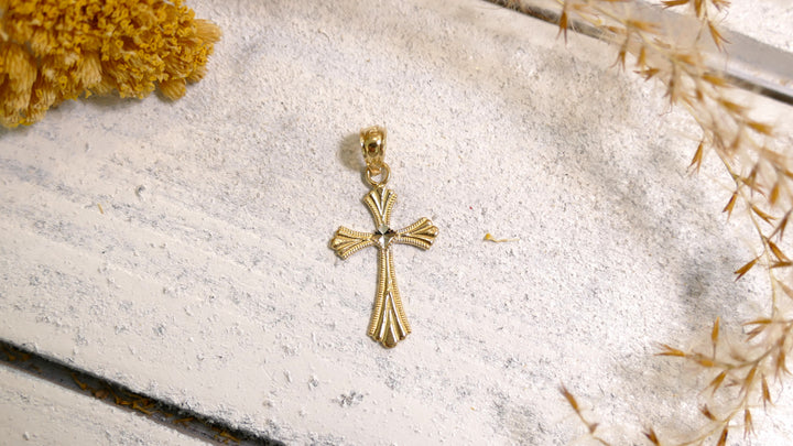 14k Two Tone Two Tone Cross Diamond Cut Pendant 4mm Bail (Chain not Included)