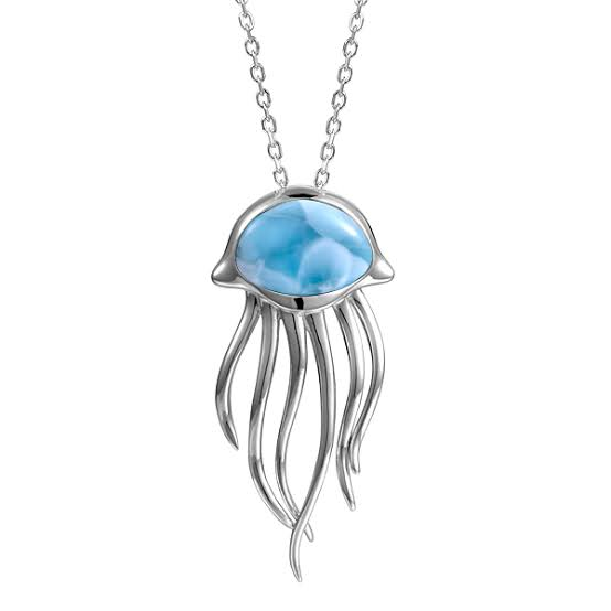 Sterling Silver - Larimar Dangle Jellyfish Pendant
