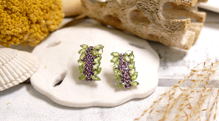 Sterling Silver - Silver Grape Vine Crystal Statement Earrings