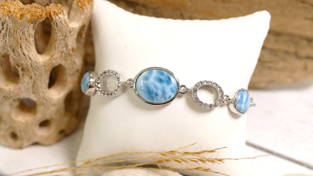 Sterling Silver - Silver Oval Larimar Link Bracelet