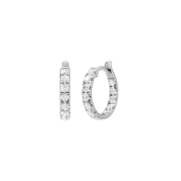 14k White Gold 1.00ctw Lab Grown Diamond Huggie Inside Out Pave Earrings