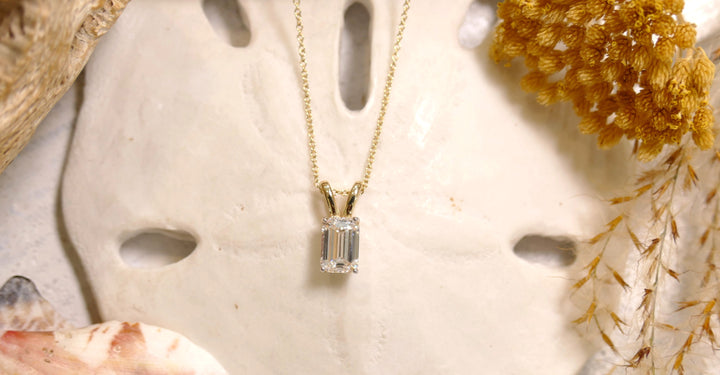 14k Yellow Gold Monte Luna Emerald Cut 1.00ct Lab Diamond Pendant